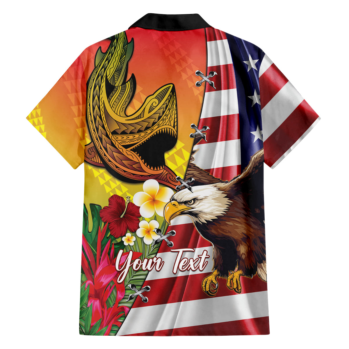Personalised United States And Hawaii Family Matching Summer Maxi Dress and Hawaiian Shirt USA Eagle With Hawaiian Shark Tattoo LT14 - Polynesian Pride