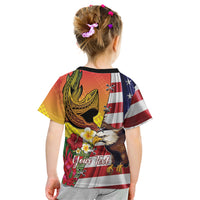 Personalised United States And Hawaii Kid T Shirt USA Eagle With Hawaiian Shark Tattoo