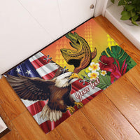 Personalised United States And Hawaii Rubber Doormat USA Eagle With Hawaiian Shark Tattoo
