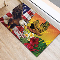 Personalised United States And Hawaii Rubber Doormat USA Eagle With Hawaiian Shark Tattoo