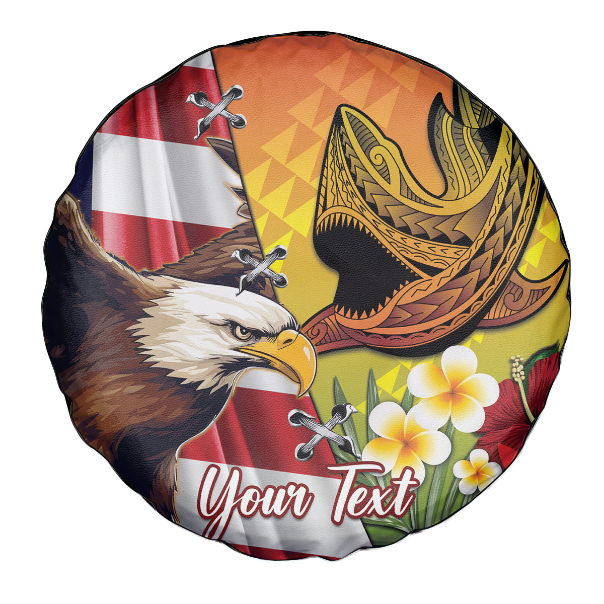 Personalised United States And Hawaii Spare Tire Cover USA Eagle With Hawaiian Shark Tattoo
