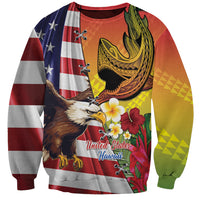 Personalised United States And Hawaii Sweatshirt USA Eagle With Hawaiian Shark Tattoo