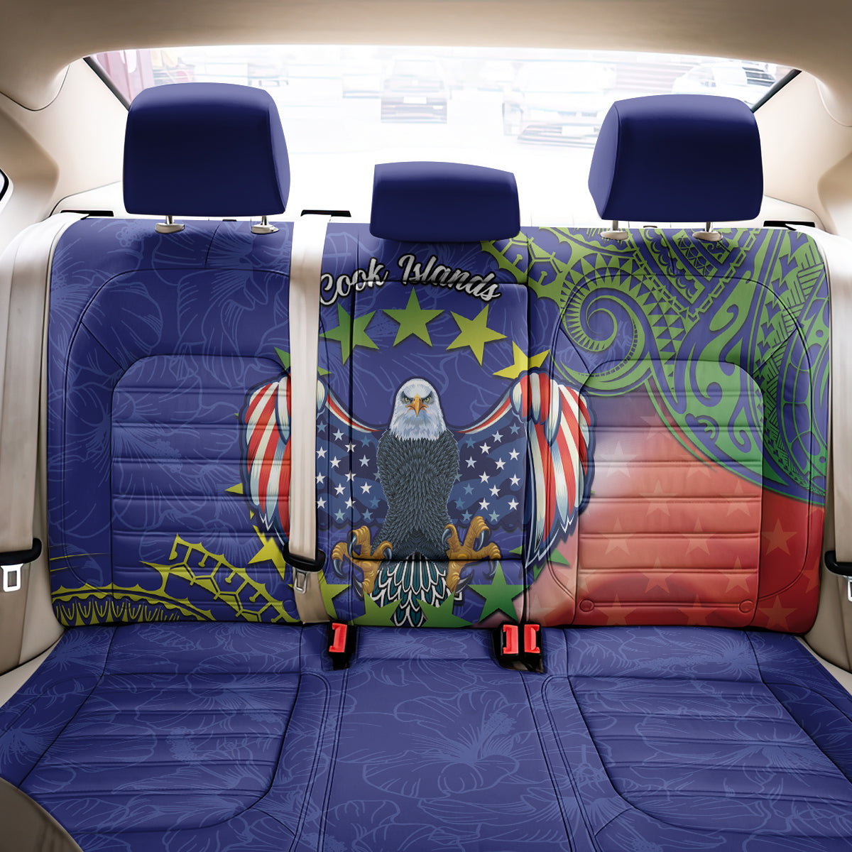 Personalised United States And Cook Islands Back Car Seat Cover USA Eagle Mix Polynesian Pattern LT14 - Polynesian Pride