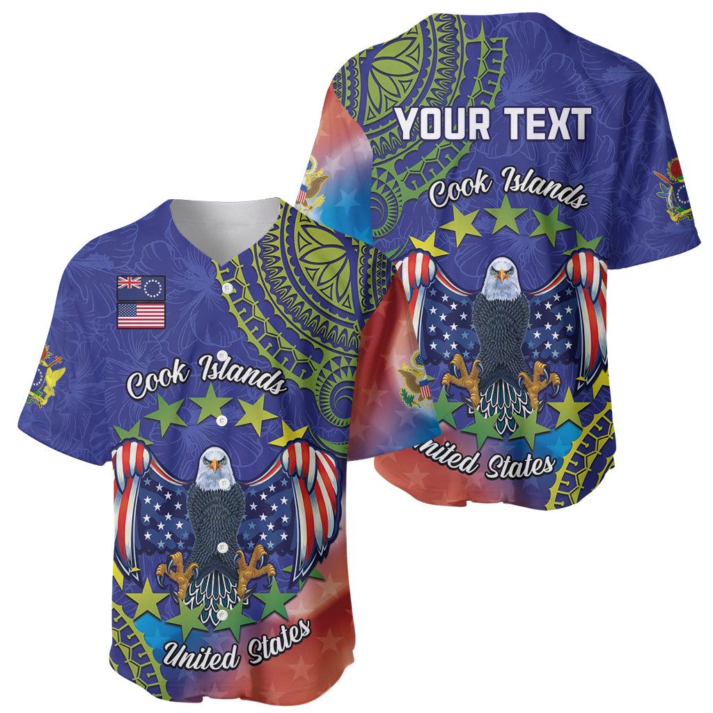 Personalised United States And Cook Islands Baseball Jersey USA Eagle Mix Polynesian Pattern LT14 - Polynesian Pride