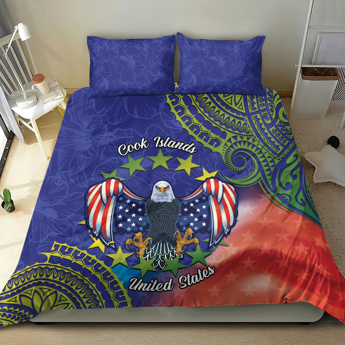 Personalised United States And Cook Islands Bedding Set USA Eagle Mix Polynesian Pattern LT14 - Polynesian Pride