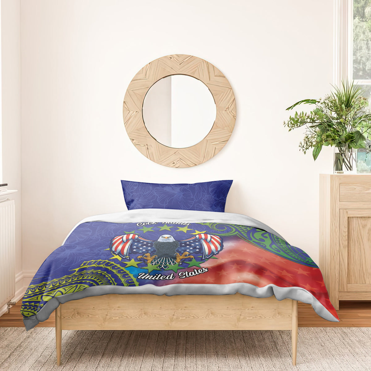 Personalised United States And Cook Islands Bedding Set USA Eagle Mix Polynesian Pattern LT14 - Polynesian Pride