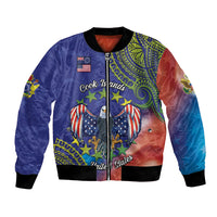 Personalised United States And Cook Islands Bomber Jacket USA Eagle Mix Polynesian Pattern