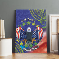 Personalised United States And Cook Islands Canvas Wall Art USA Eagle Mix Polynesian Pattern