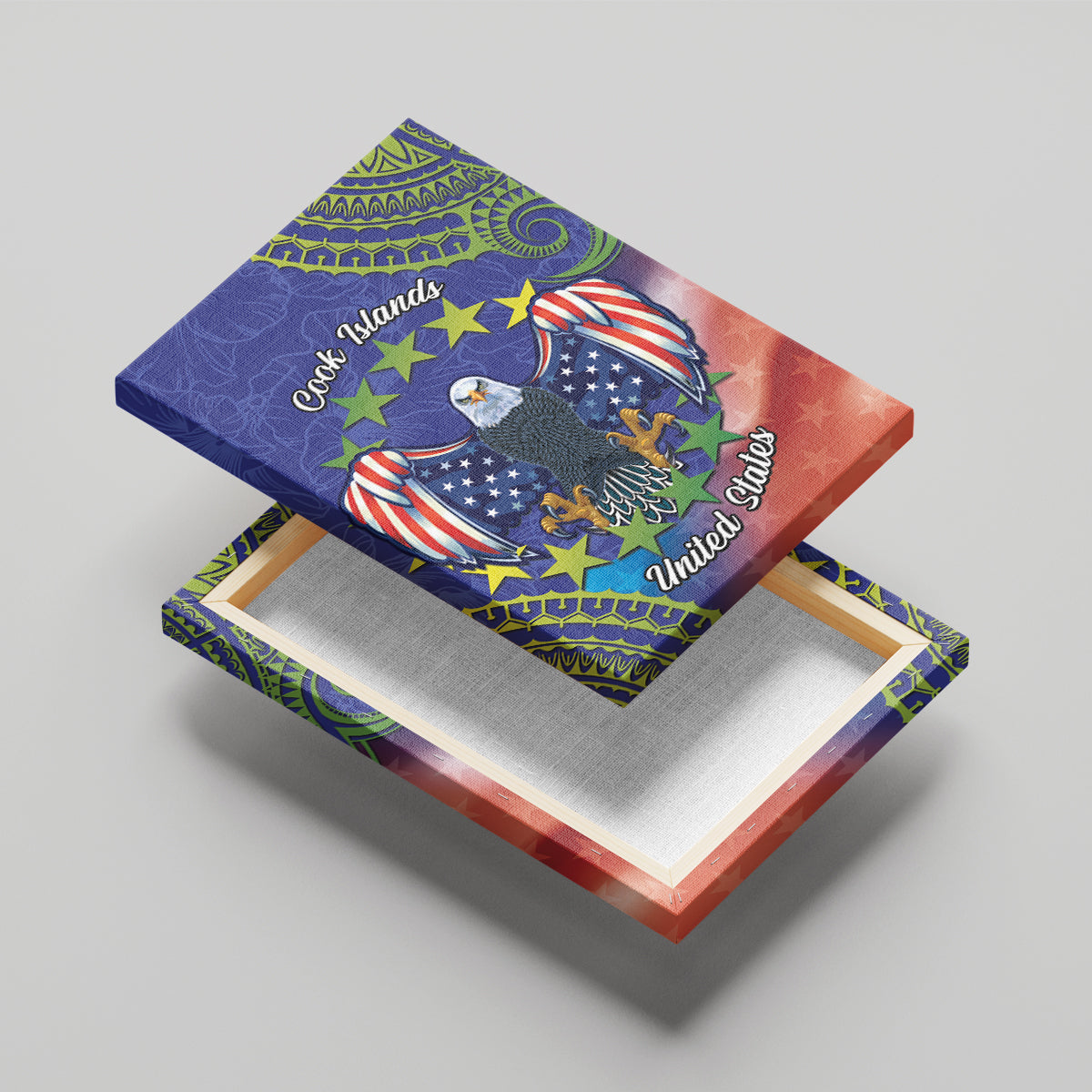 Personalised United States And Cook Islands Canvas Wall Art USA Eagle Mix Polynesian Pattern