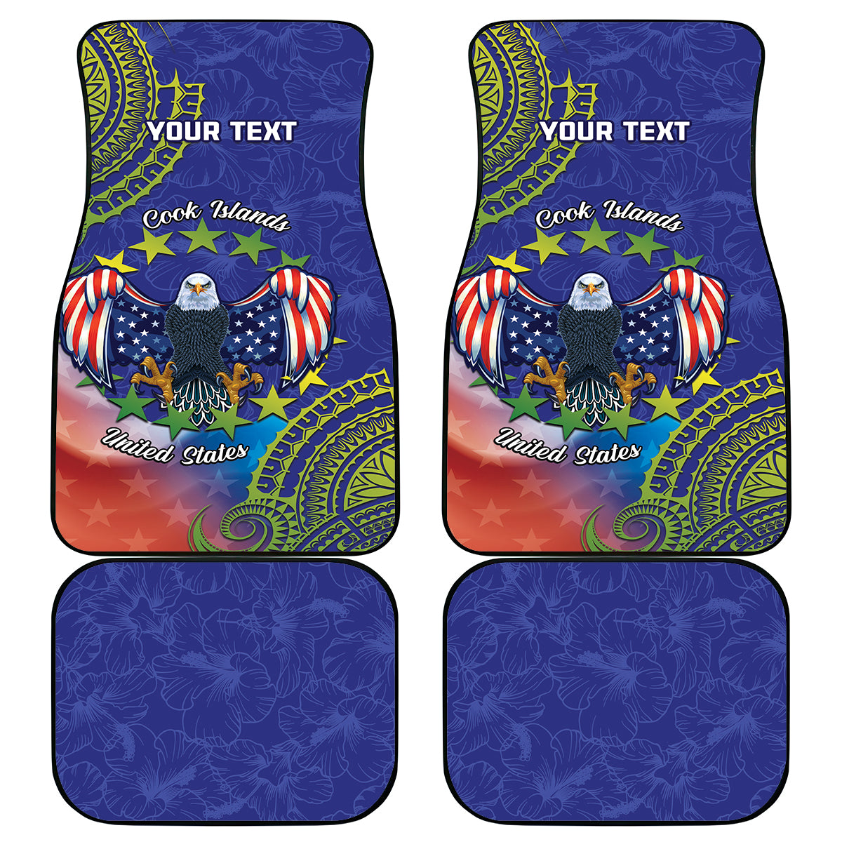 Personalised United States And Cook Islands Car Mats USA Eagle Mix Polynesian Pattern