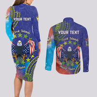 Personalised United States And Cook Islands Couples Matching Long Sleeve Bodycon Dress and Long Sleeve Button Shirt USA Eagle Mix Polynesian Pattern LT14 - Polynesian Pride
