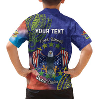 Personalised United States And Cook Islands Family Matching Long Sleeve Bodycon Dress and Hawaiian Shirt USA Eagle Mix Polynesian Pattern LT14 - Polynesian Pride