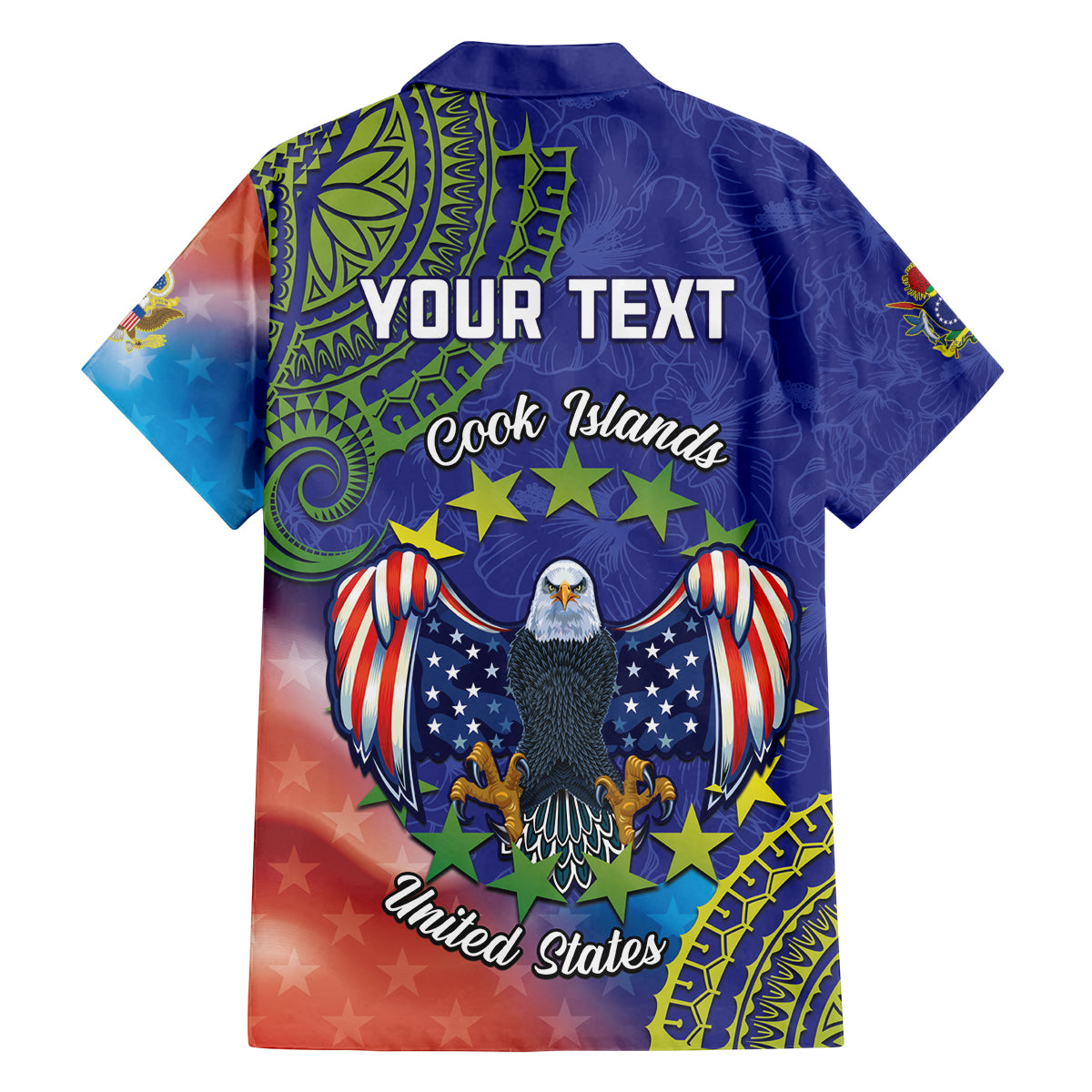 Personalised United States And Cook Islands Family Matching Long Sleeve Bodycon Dress and Hawaiian Shirt USA Eagle Mix Polynesian Pattern LT14 - Polynesian Pride