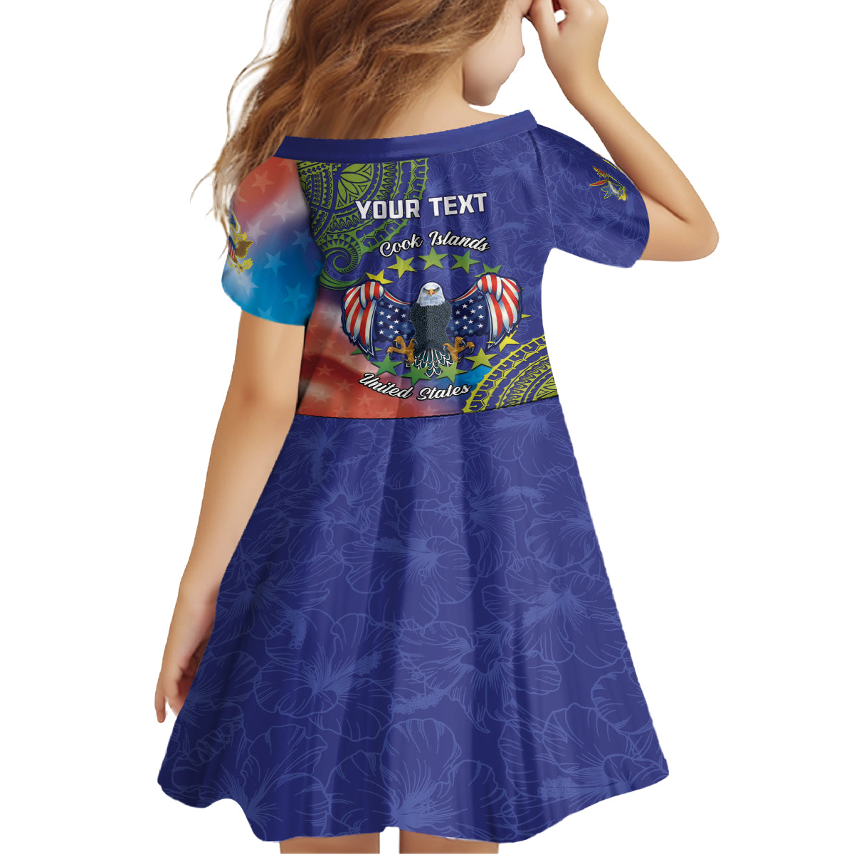 Personalised United States And Cook Islands Family Matching Off Shoulder Maxi Dress and Hawaiian Shirt USA Eagle Mix Polynesian Pattern