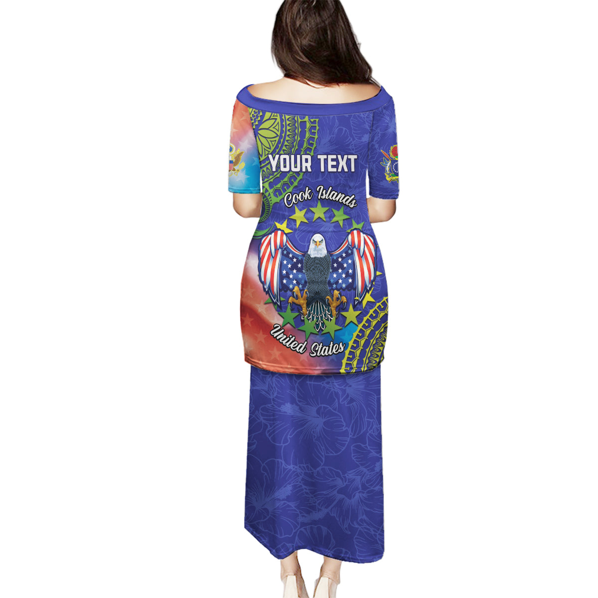 Personalised United States And Cook Islands Family Matching Puletasi and Hawaiian Shirt USA Eagle Mix Polynesian Pattern LT14 - Polynesian Pride