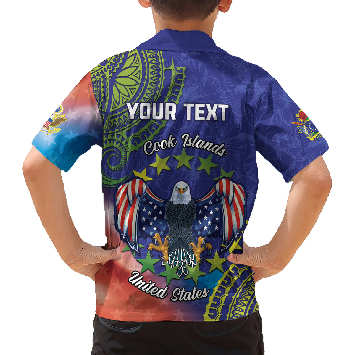 Personalised United States And Cook Islands Kid Hawaiian Shirt USA Eagle Mix Polynesian Pattern