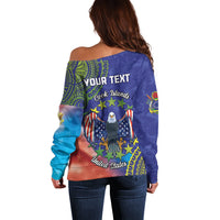 Personalised United States And Cook Islands Off Shoulder Sweater USA Eagle Mix Polynesian Pattern