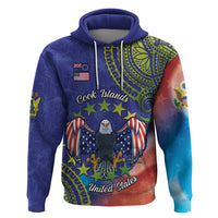 Personalised United States And Cook Islands Zip Hoodie USA Eagle Mix Polynesian Pattern