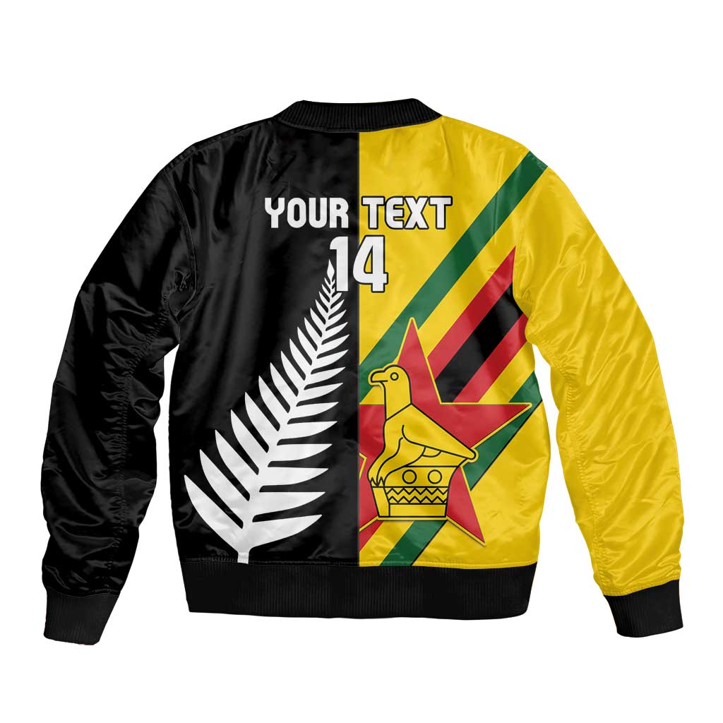 Custom New Zealand and Zimbabwe Bomber Jacket NZ Fern Zim Flag Half Style LT14 - Polynesian Pride