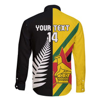 Custom New Zealand and Zimbabwe Long Sleeve Button Shirt NZ Fern Zim Flag Half Style LT14 - Polynesian Pride