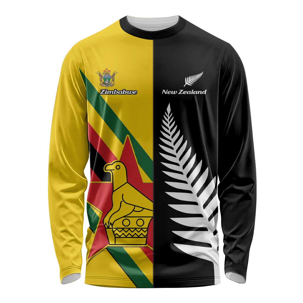 Custom New Zealand and Zimbabwe Long Sleeve Shirt NZ Fern Zim Flag Half Style LT14 Unisex Black - Polynesian Pride