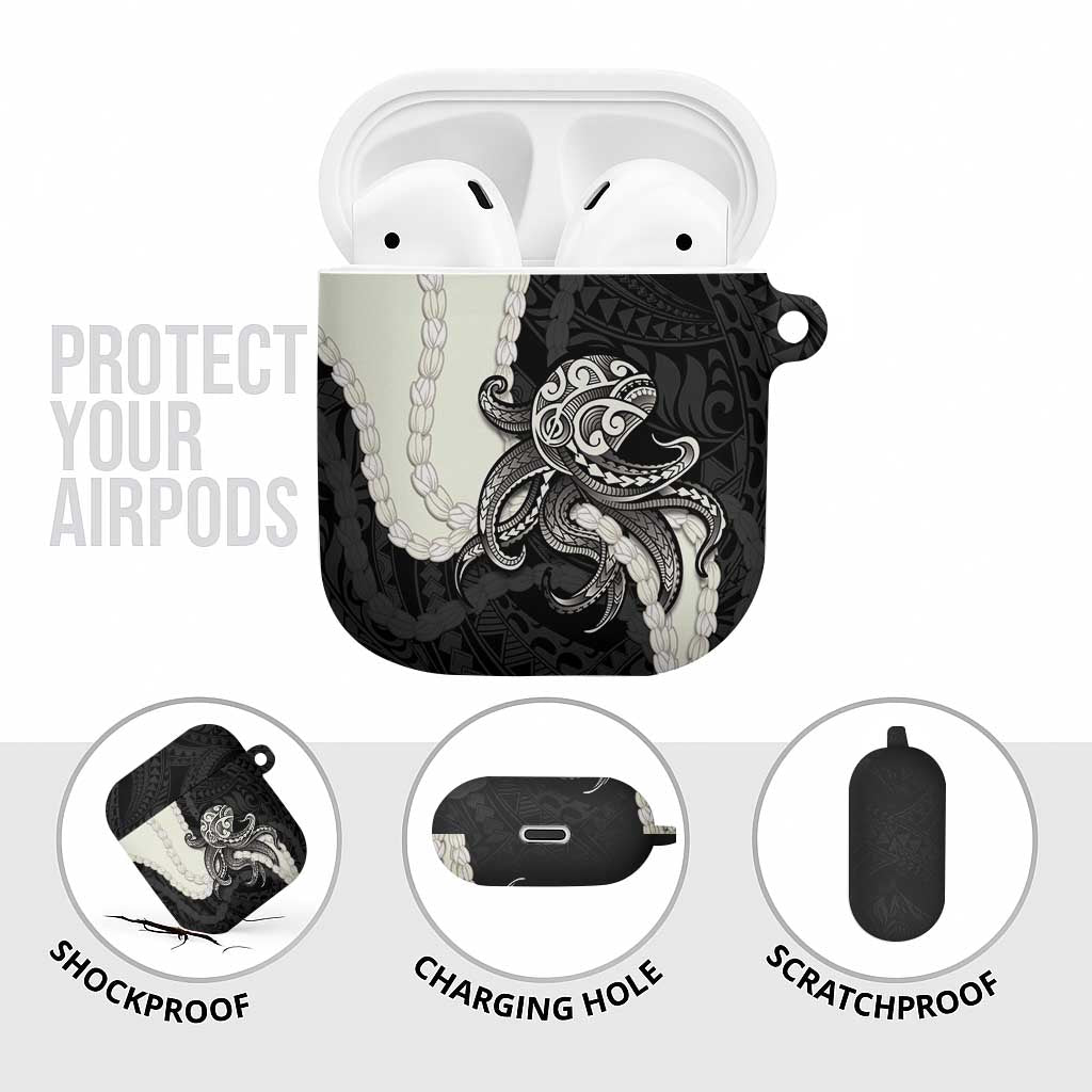 Black Polynesia Tribal Octopus Tattoo AirPods Case Pikake Lei Polynesian Pattern