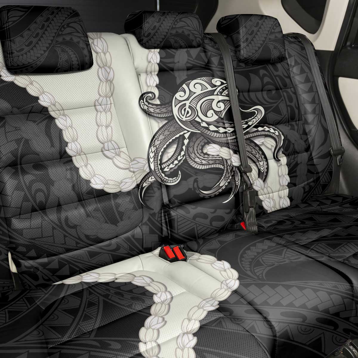 Black Polynesia Tribal Octopus Tattoo Back Car Seat Cover Pikake Lei Polynesian Pattern LT14 - Polynesian Pride