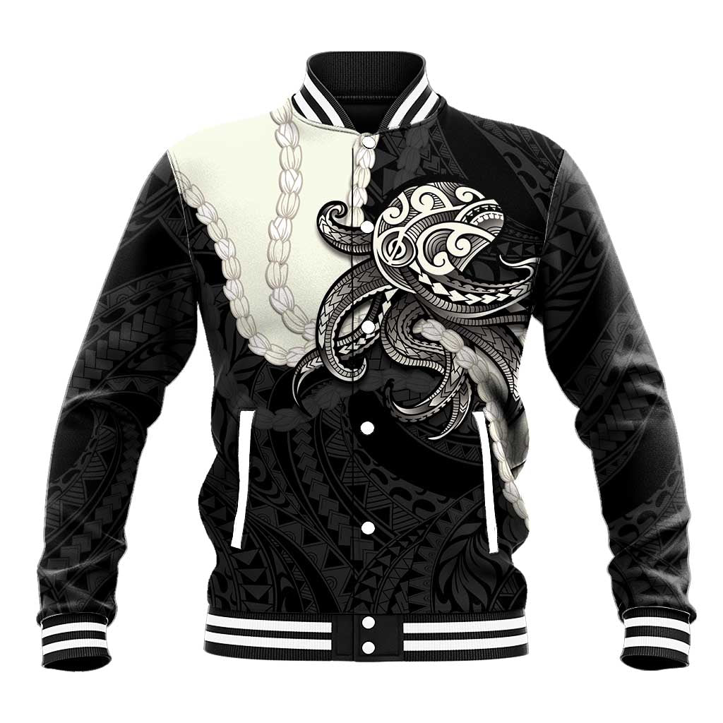 Black Polynesia Tribal Octopus Tattoo Baseball Jacket Pikake Lei Polynesian Pattern