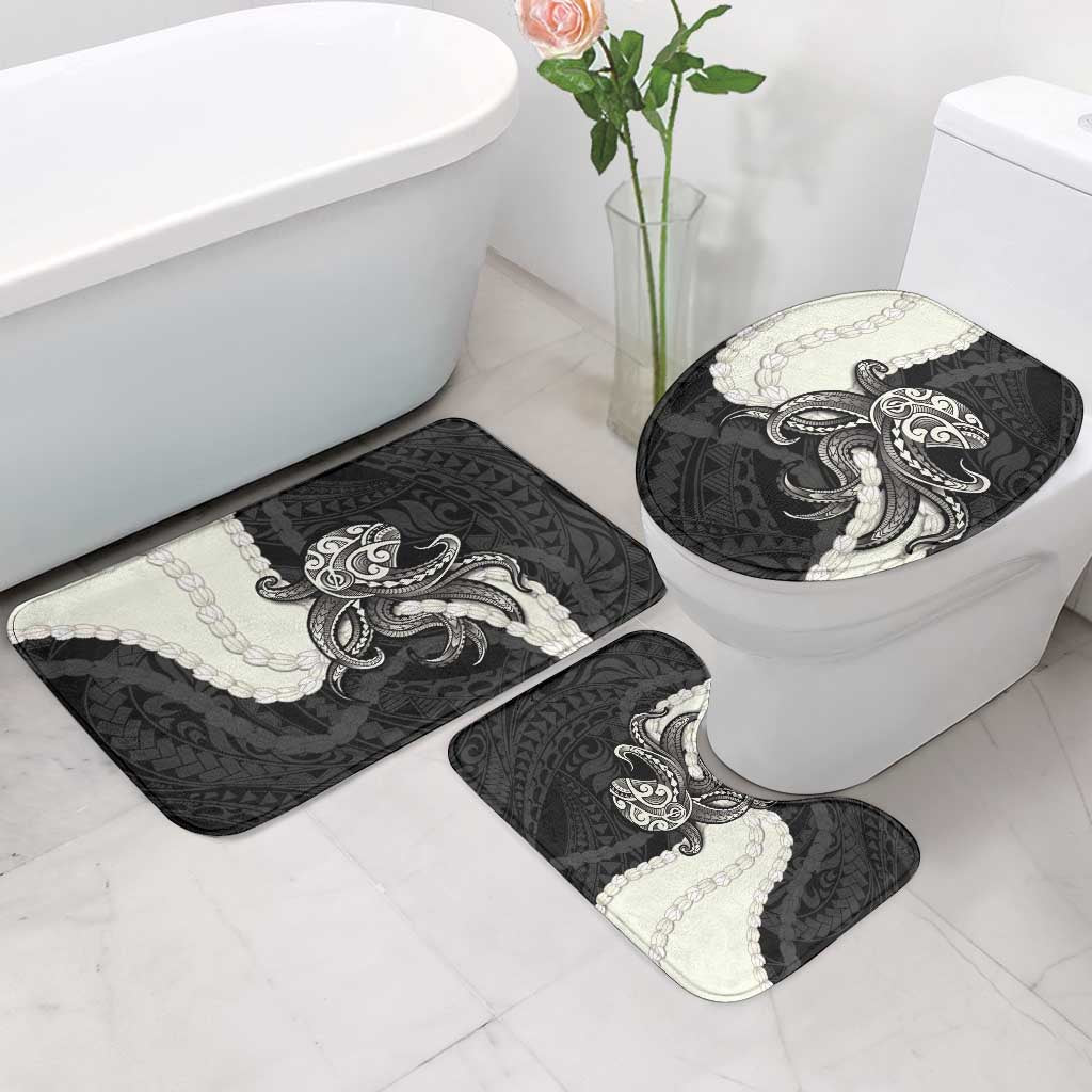 Black Polynesia Tribal Octopus Tattoo Bathroom Set Pikake Lei Polynesian Pattern LT14 - Polynesian Pride