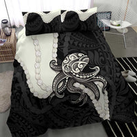 Black Polynesia Tribal Octopus Tattoo Bedding Set Pikake Lei Polynesian Pattern