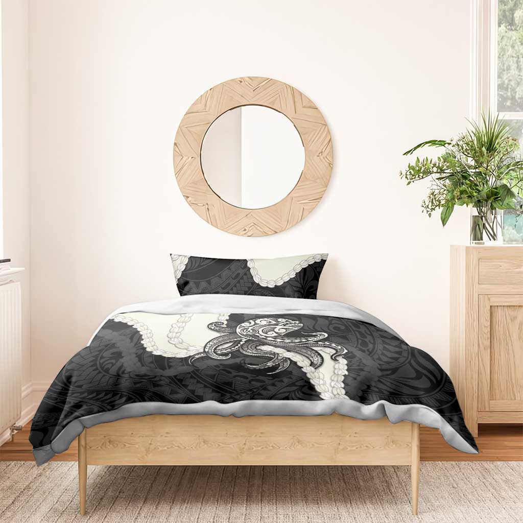 Black Polynesia Tribal Octopus Tattoo Bedding Set Pikake Lei Polynesian Pattern