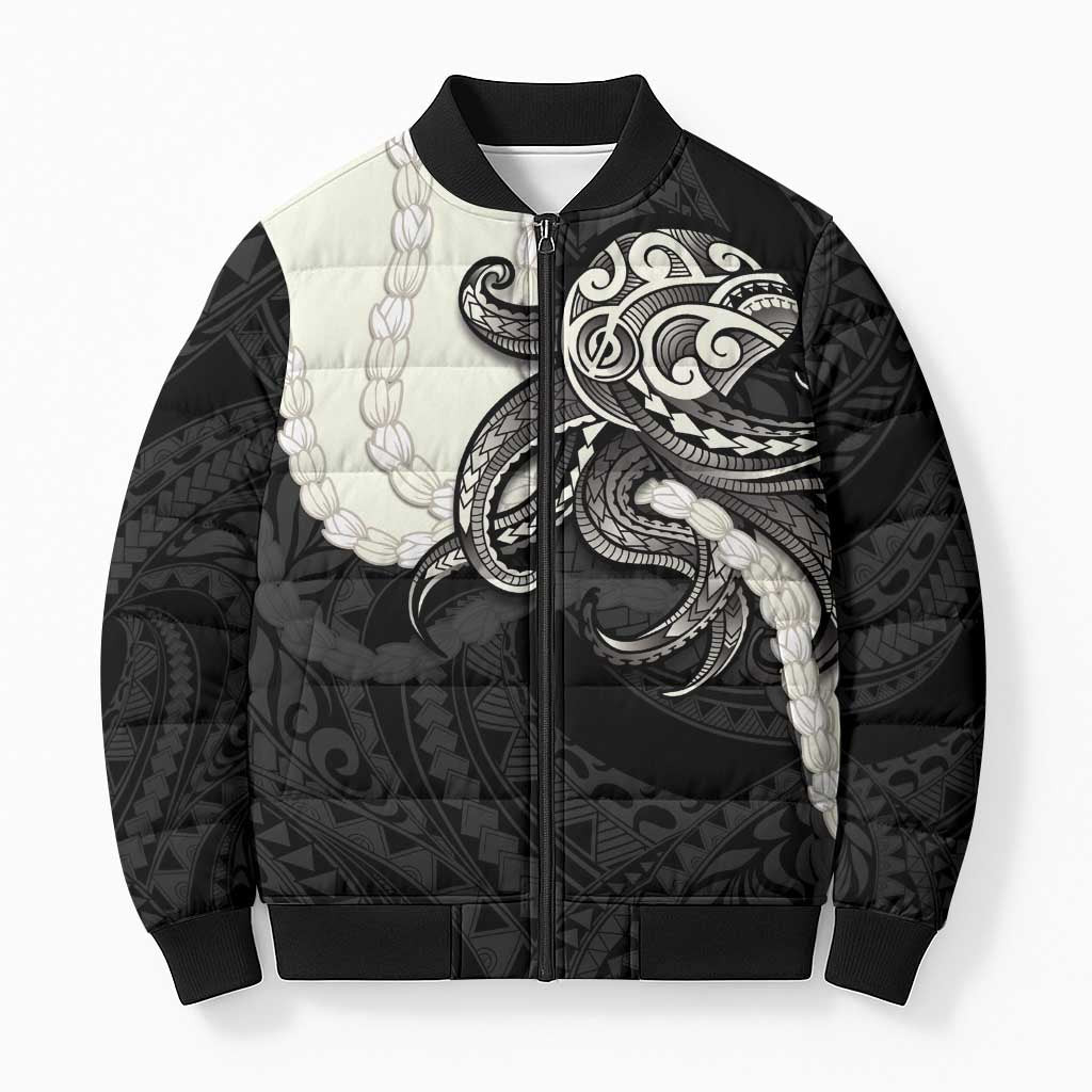 Black Polynesia Tribal Octopus Tattoo Bomber Puffer Jacket Pikake Lei Polynesian Pattern