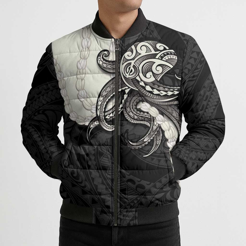 Black Polynesia Tribal Octopus Tattoo Bomber Puffer Jacket Pikake Lei Polynesian Pattern