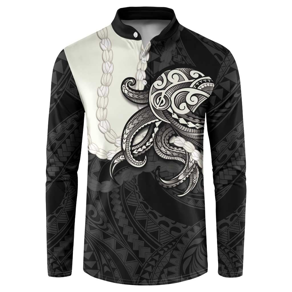 Black Polynesia Tribal Octopus Tattoo Button Sweatshirt Pikake Lei Polynesian Pattern LT14 Black - Polynesian Pride