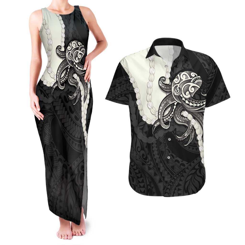 Black Polynesia Tribal Octopus Tattoo Couples Matching Tank Maxi Dress and Hawaiian Shirt Pikake Lei Polynesian Pattern LT14 Black - Polynesian Pride