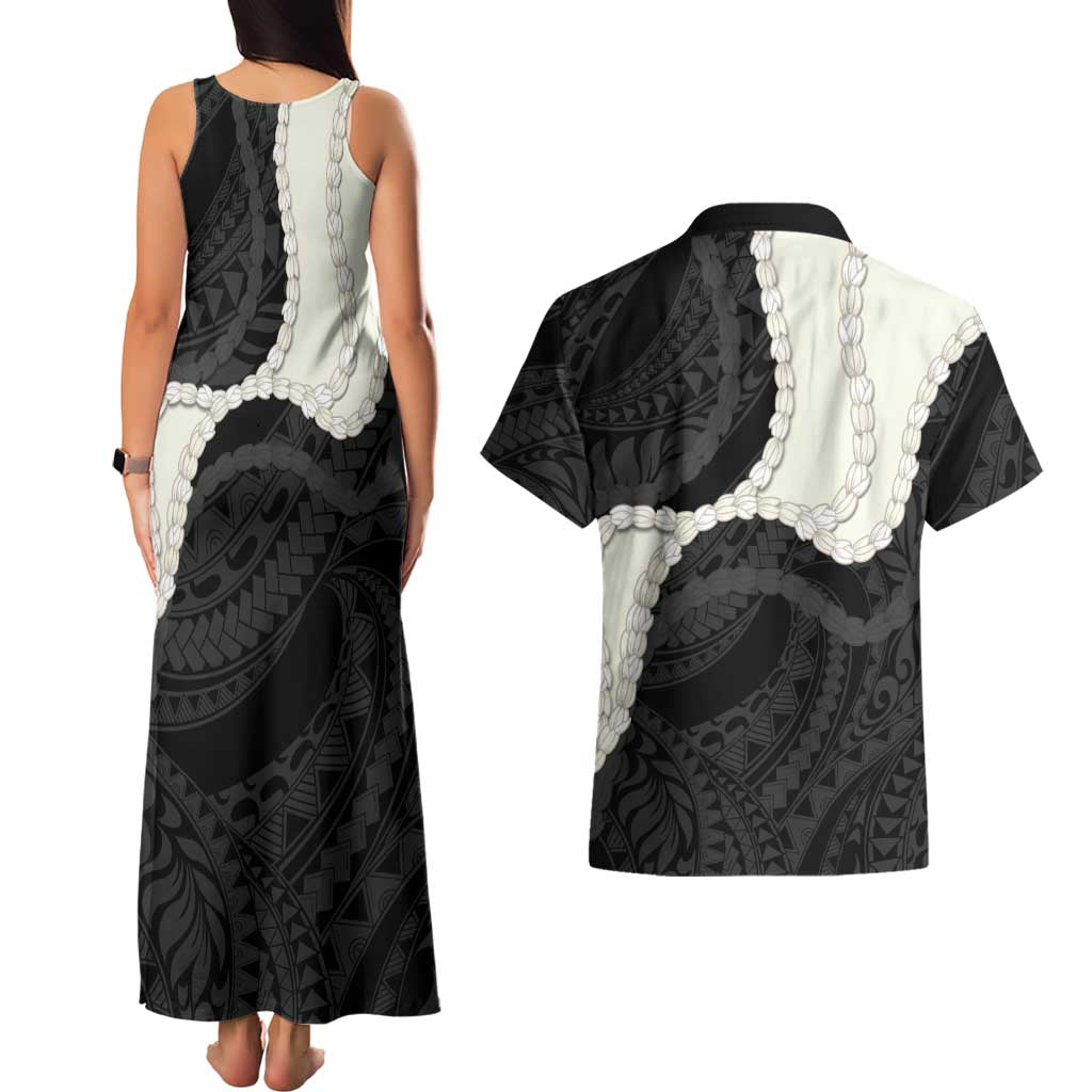 Black Polynesia Tribal Octopus Tattoo Couples Matching Tank Maxi Dress and Hawaiian Shirt Pikake Lei Polynesian Pattern LT14 - Polynesian Pride