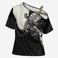 Black Polynesia Tribal Octopus Tattoo Cross Shoulder Shirt Pikake Lei Polynesian Pattern