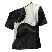 Black Polynesia Tribal Octopus Tattoo Cross Shoulder Shirt Pikake Lei Polynesian Pattern