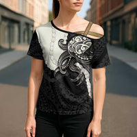 Black Polynesia Tribal Octopus Tattoo Cross Shoulder Shirt Pikake Lei Polynesian Pattern