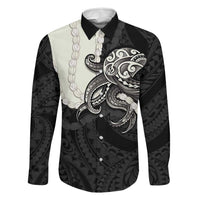 Black Polynesia Tribal Octopus Tattoo Family Matching Off Shoulder Short Dress and Hawaiian Shirt Pikake Lei Polynesian Pattern LT14 Dad's Shirt - Long Sleeve Black - Polynesian Pride