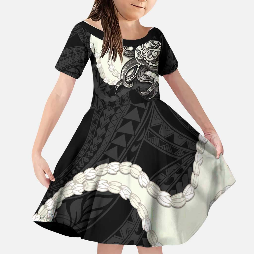 Black Polynesia Tribal Octopus Tattoo Family Matching Summer Maxi Dress and Hawaiian Shirt Pikake Lei Polynesian Pattern LT14 Daughter's Dress Black - Polynesian Pride