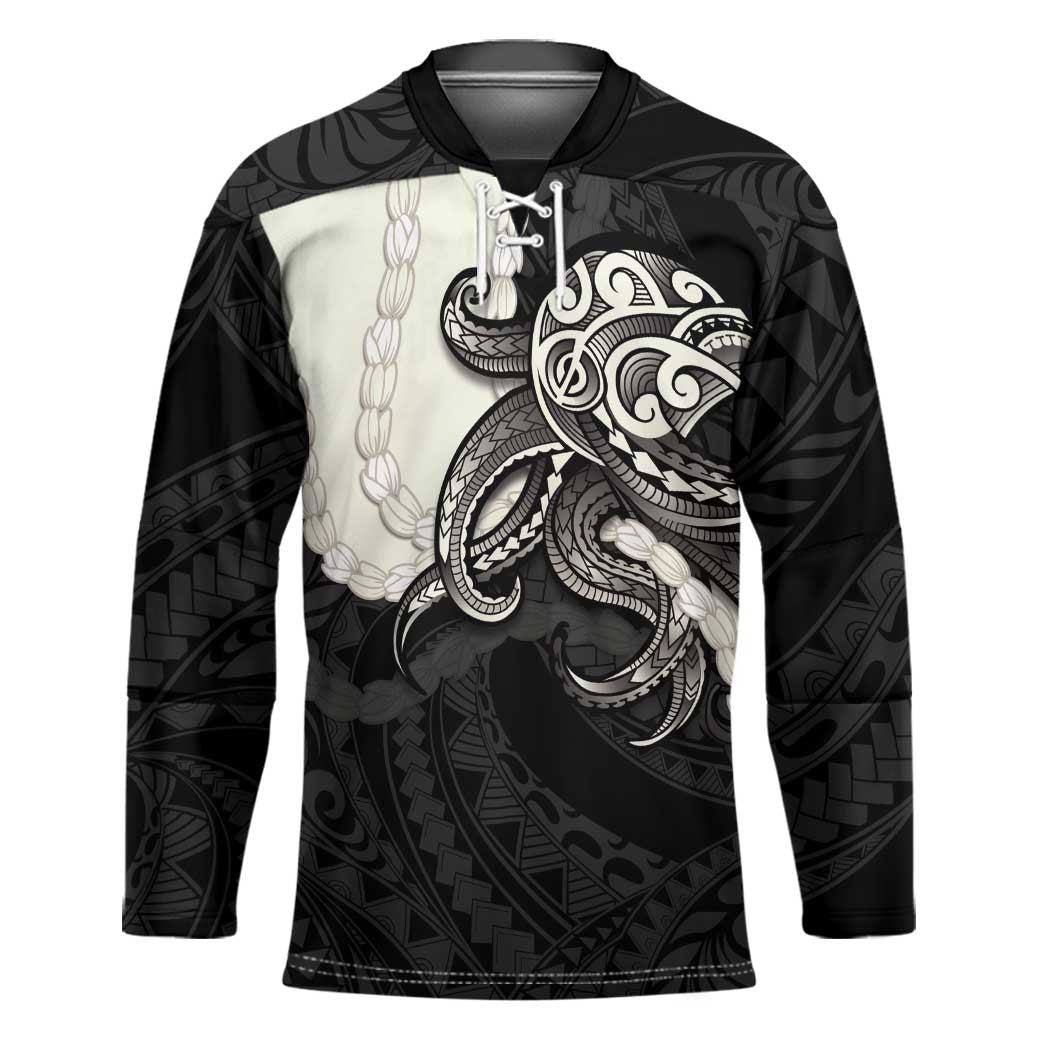 Black Polynesia Tribal Octopus Tattoo Hockey Jersey Pikake Lei Polynesian Pattern