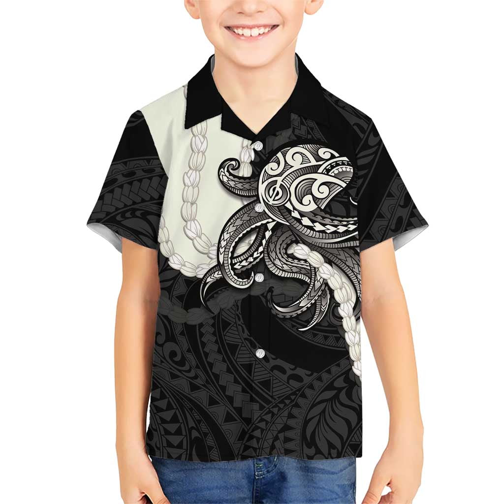 Black Polynesia Tribal Octopus Tattoo Kid Hawaiian Shirt Pikake Lei Polynesian Pattern