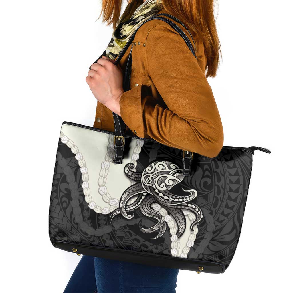 Black Polynesia Tribal Octopus Tattoo Leather Tote Bag Pikake Lei Polynesian Pattern LT14 Black - Polynesian Pride
