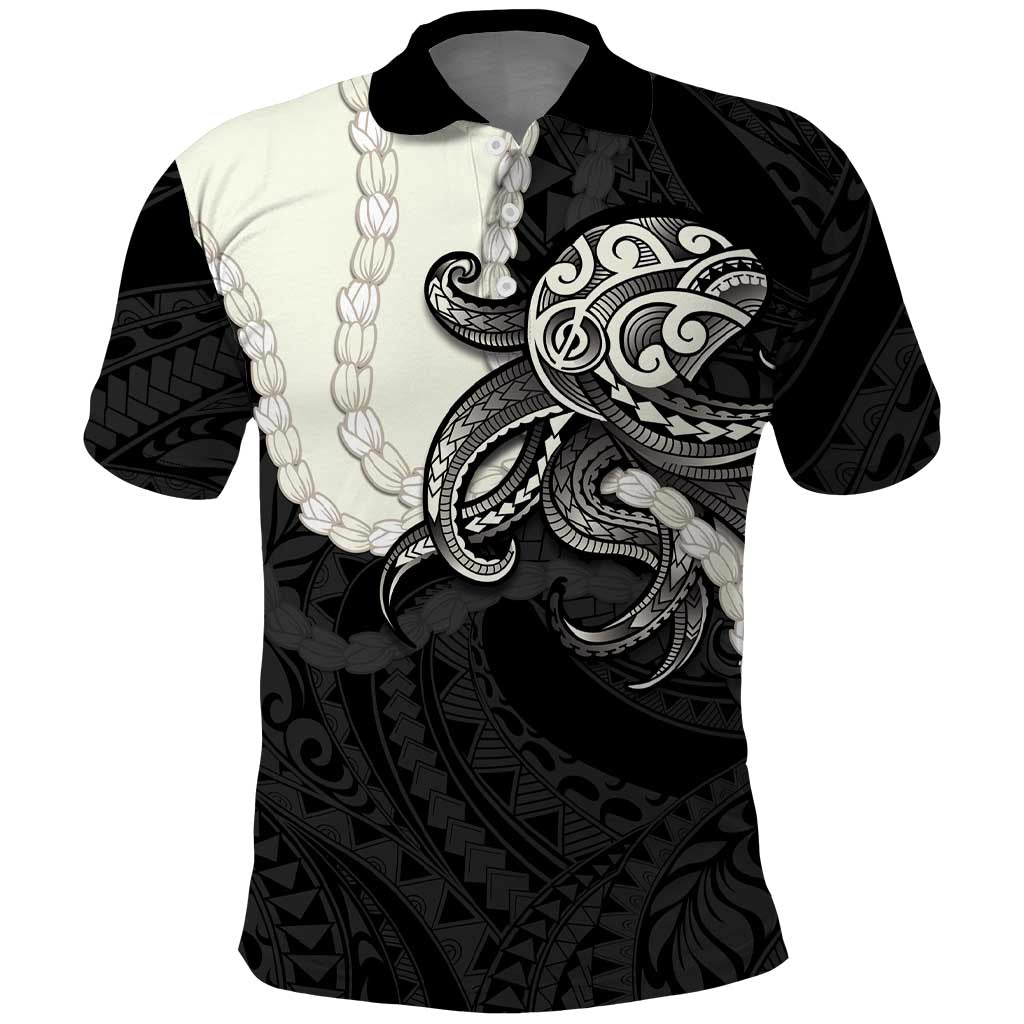 Black Polynesia Tribal Octopus Tattoo Polo Shirt Pikake Lei Polynesian Pattern