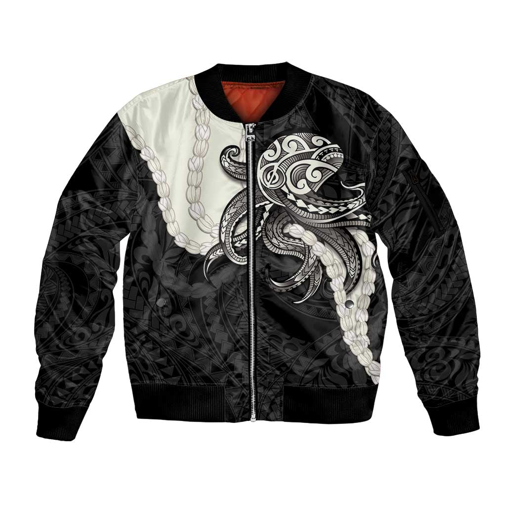 Black Polynesia Tribal Octopus Tattoo Sleeve Zip Bomber Jacket Pikake Lei Polynesian Pattern LT14 Unisex Black - Polynesian Pride
