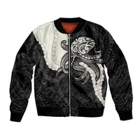 Black Polynesia Tribal Octopus Tattoo Sleeve Zip Bomber Jacket Pikake Lei Polynesian Pattern LT14 Unisex Black - Polynesian Pride