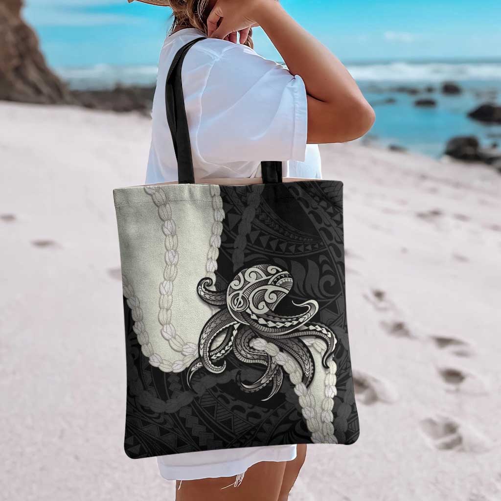 Black Polynesia Tribal Octopus Tattoo Tote Bag Pikake Lei Polynesian Pattern LT14 - Polynesian Pride