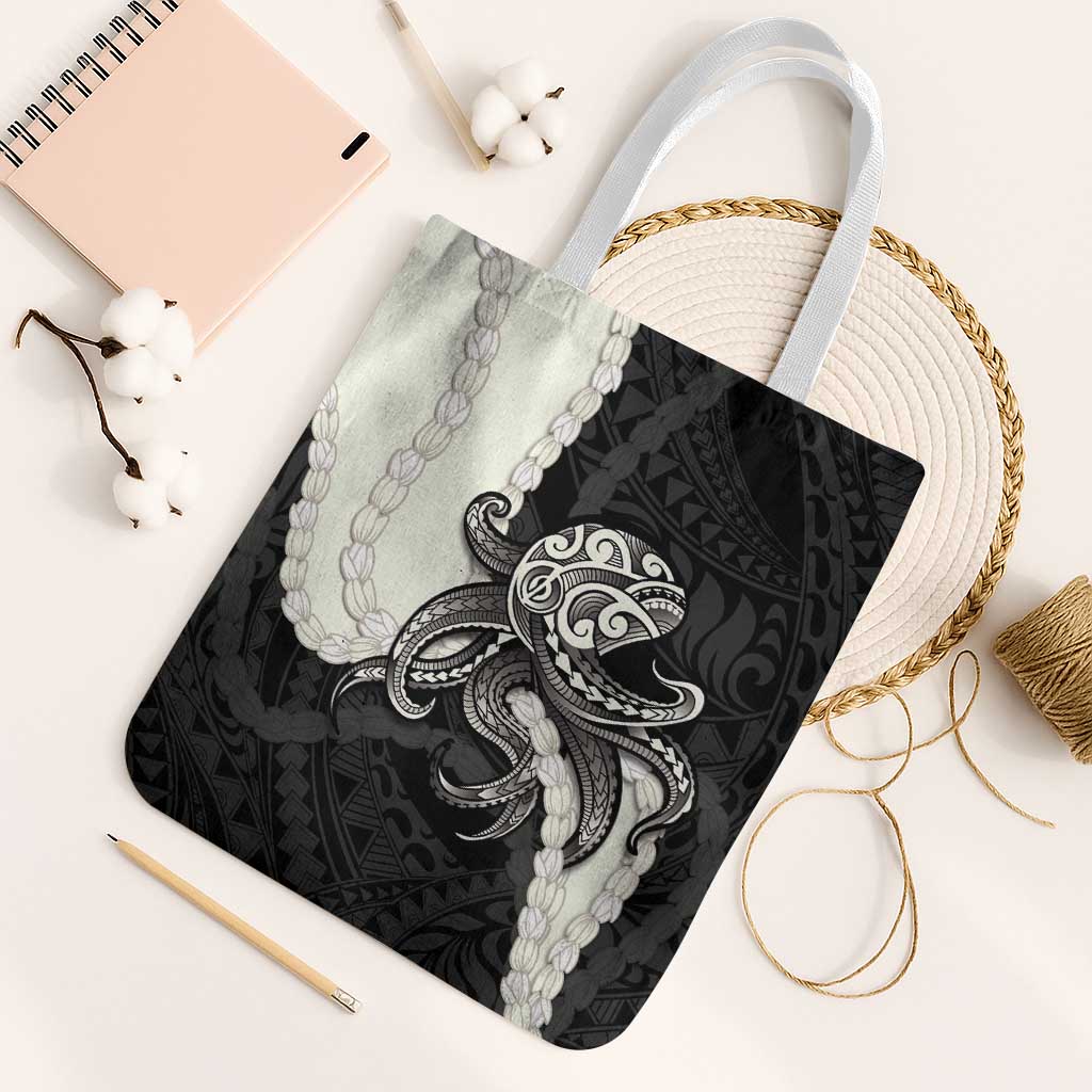 Black Polynesia Tribal Octopus Tattoo Tote Bag Pikake Lei Polynesian Pattern LT14 White Strap One Size Black - Polynesian Pride