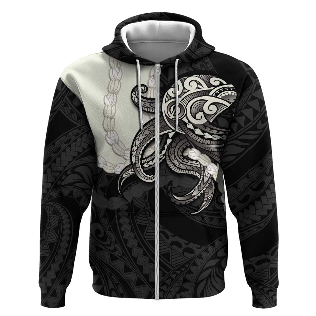 Black Polynesia Tribal Octopus Tattoo Zip Hoodie Pikake Lei Polynesian Pattern